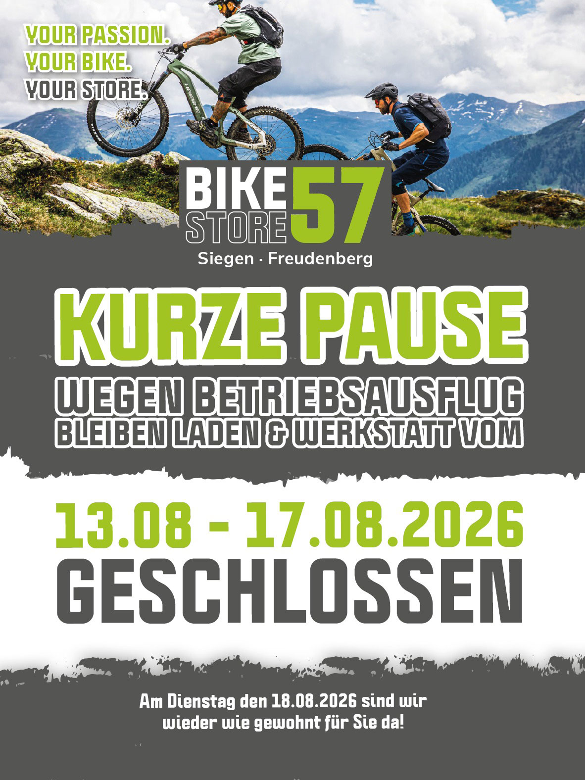 Kurze Pause wegen Betriebsausflug – Laden & Werkstatt vom 13.08. bis 17.08.2026 geschlossen. Am Dienstag, den 18.08.2026 sind wir wieder wie gewohnt für Sie da.